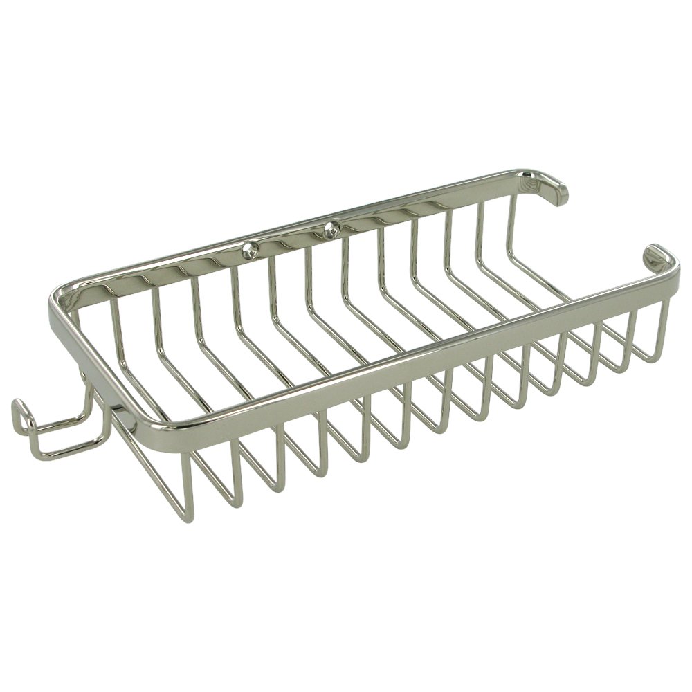 Solid Brass 10" Rectangular Wire Basket with Hook in Polished Nickel