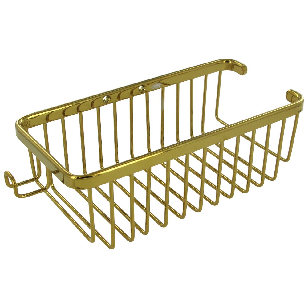 Solid Brass 10" Rectangular Shampoo Wire Basket with Hook in PVD Brass