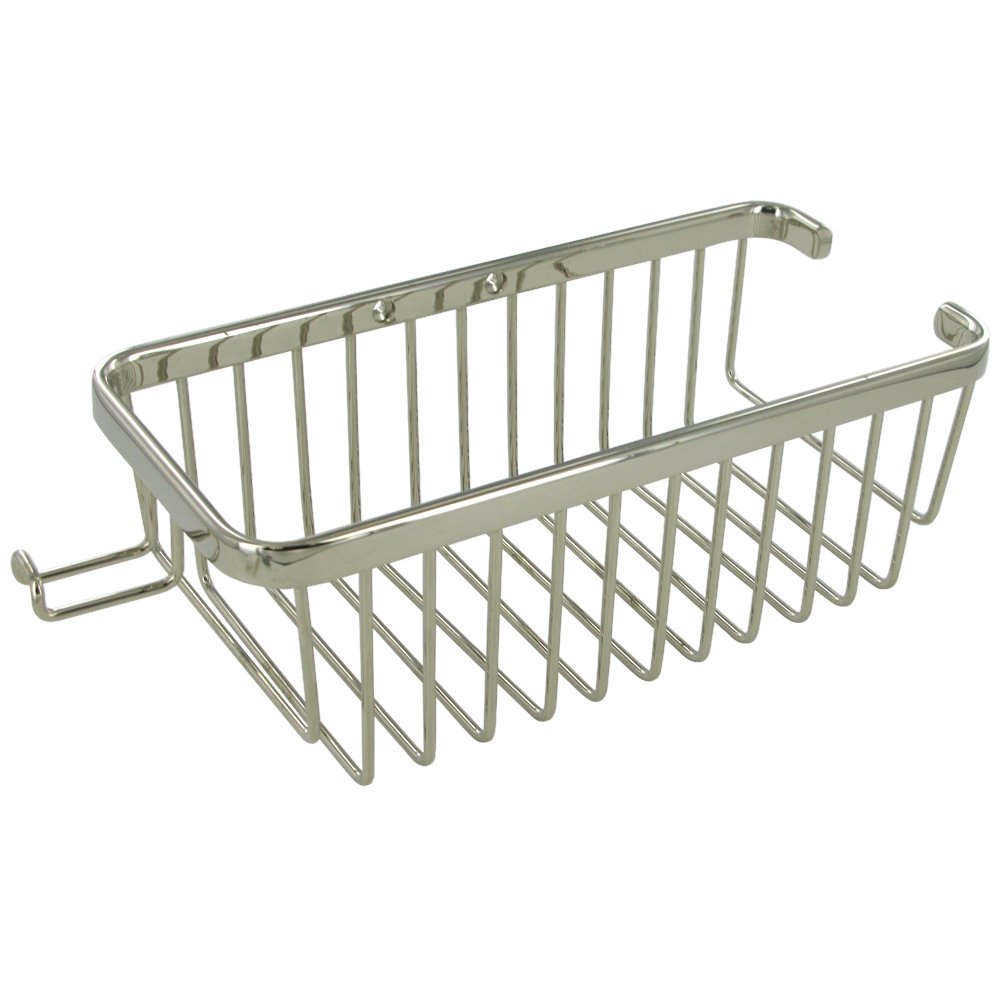 Solid Brass 10" Rectangular Shampoo Wire Basket with Hook in Polished Nickel