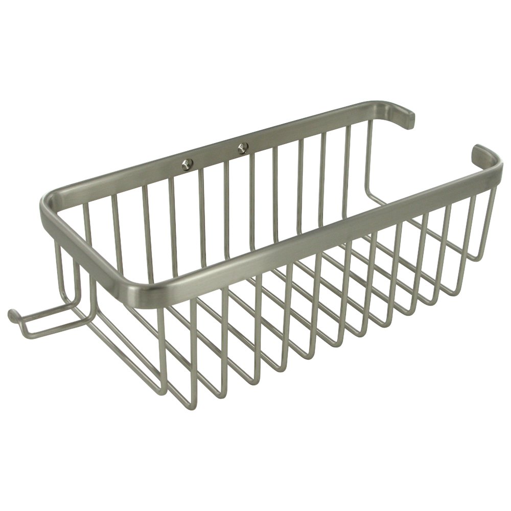 Solid Brass 10" Rectangular Shampoo Wire Basket with Hook in Brushed Nickel