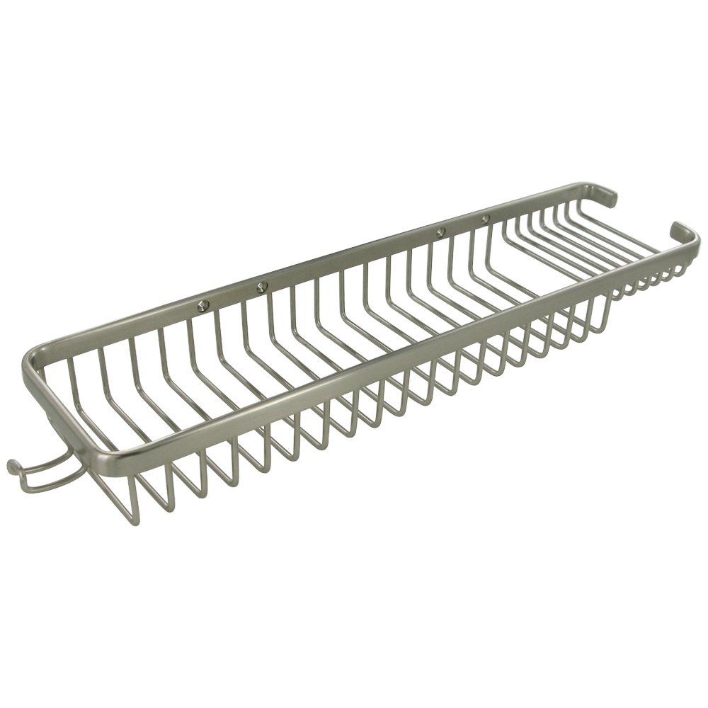 Solid Brass 17 1/2" Rectangular Combination Wire Basket with Hook in Brushed Nickel