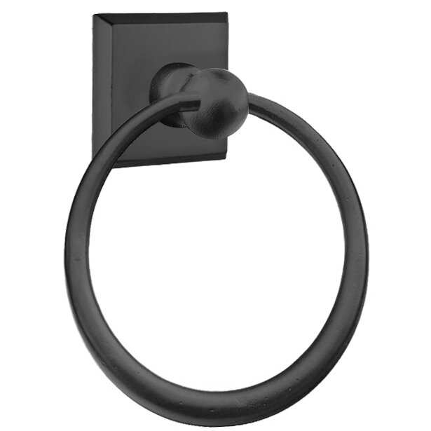 Towel Ring with #6 Rose in Flat Black Bronze