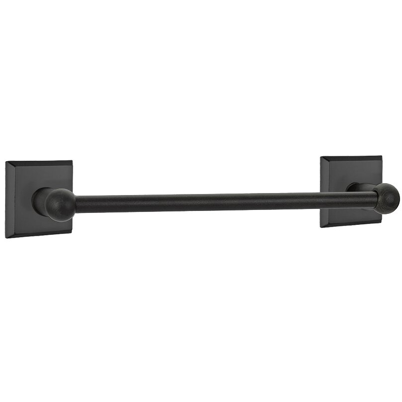 18" Single Towel Bar with #6 Rose in Flat Black Bronze