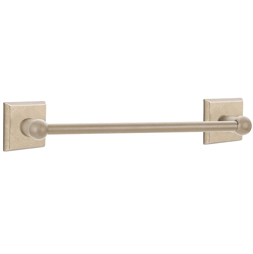 18" Single Towel Bar with #6 Rose in Tumbled White Bronze