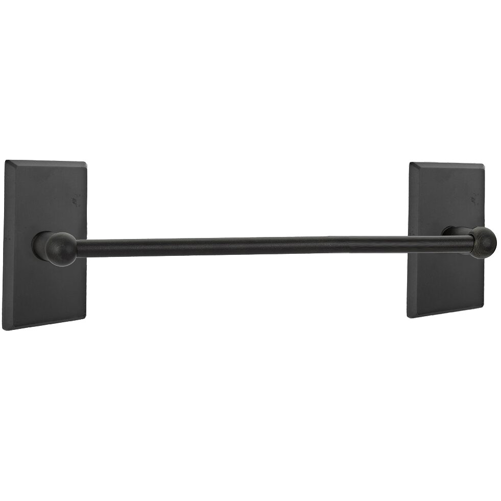 24" Single Towel Bar with #3 Rose in Flat Black Bronze