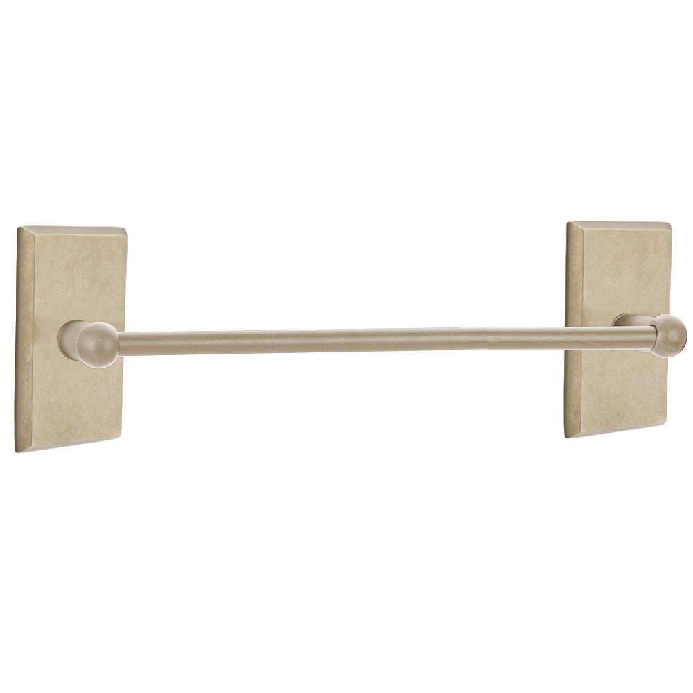 24" Single Towel Bar with #3 Rose in Tumbled White Bronze