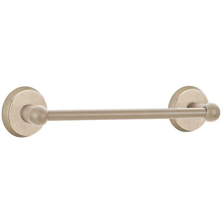 12" Single Towel Bar with #2 Rose in Tumbled White Bronze