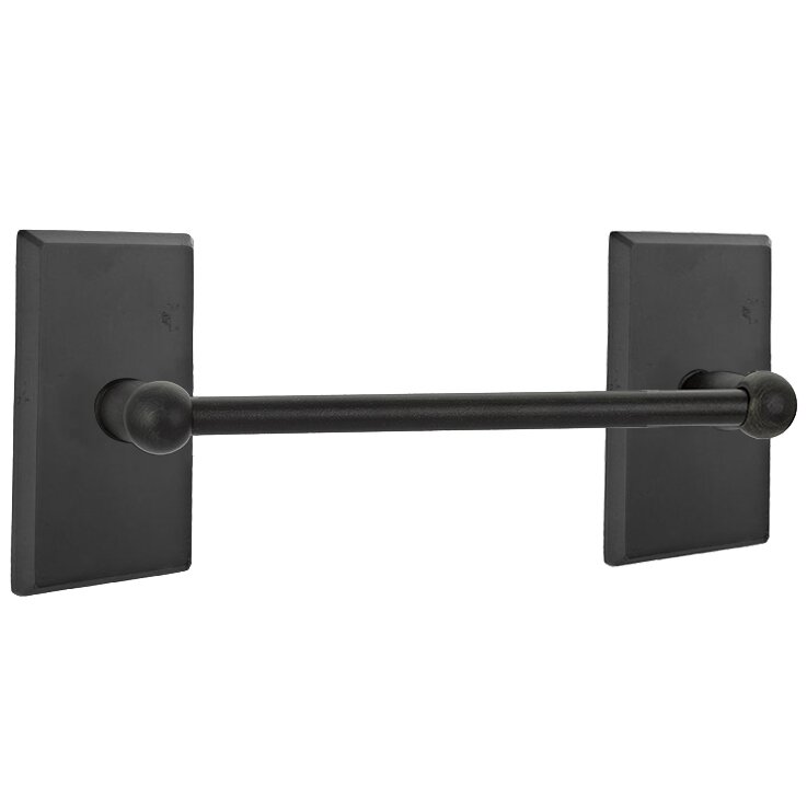 12" Single Towel Bar with #3 Rose in Flat Black Bronze