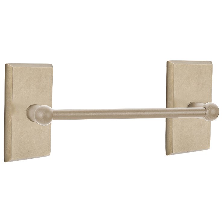 12" Single Towel Bar with #3 Rose in Tumbled White Bronze