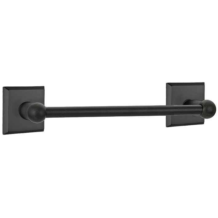 12" Single Towel Bar with #6 Rose in Flat Black Bronze