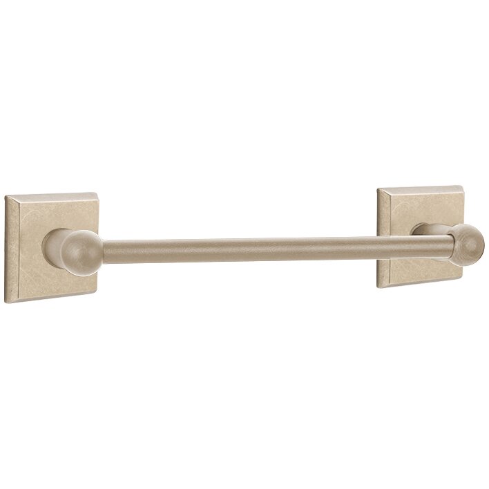 12" Single Towel Bar with #6 Rose in Tumbled White Bronze