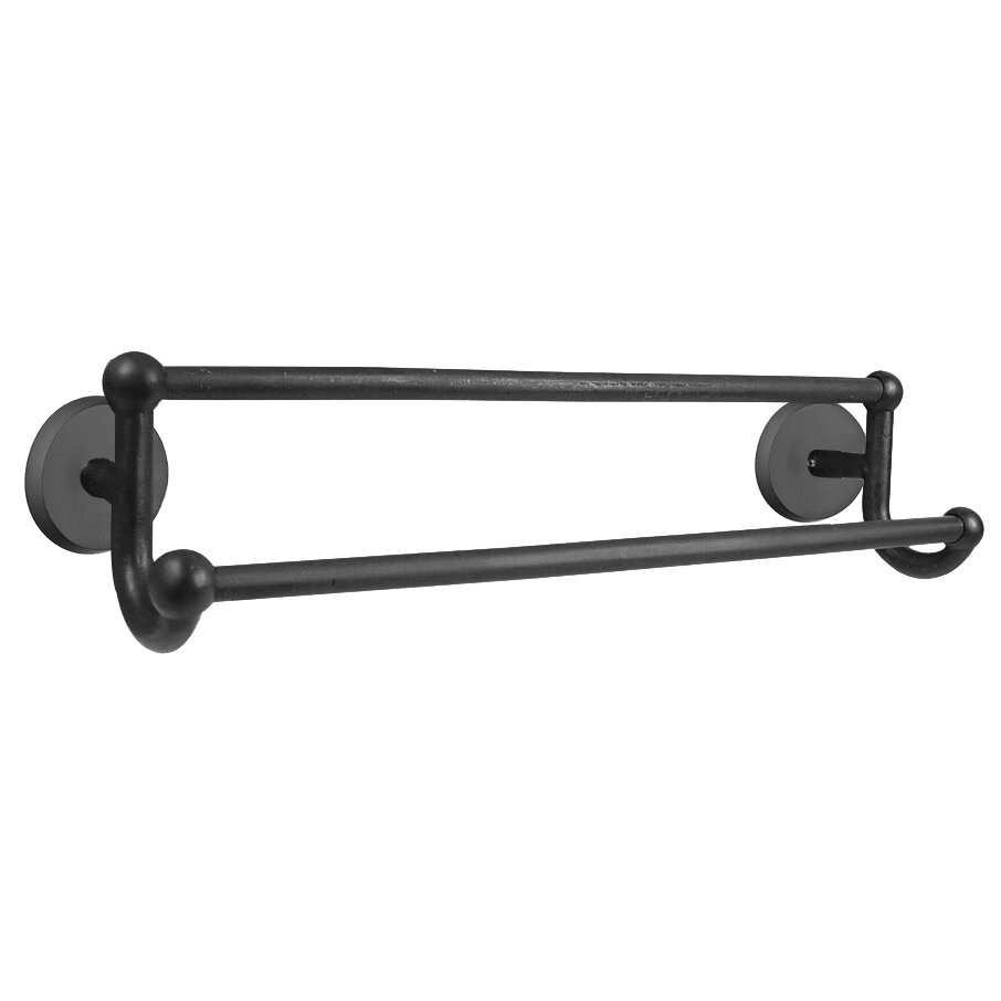 18" Double Towel Bar with #2 Rose in Flat Black Bronze