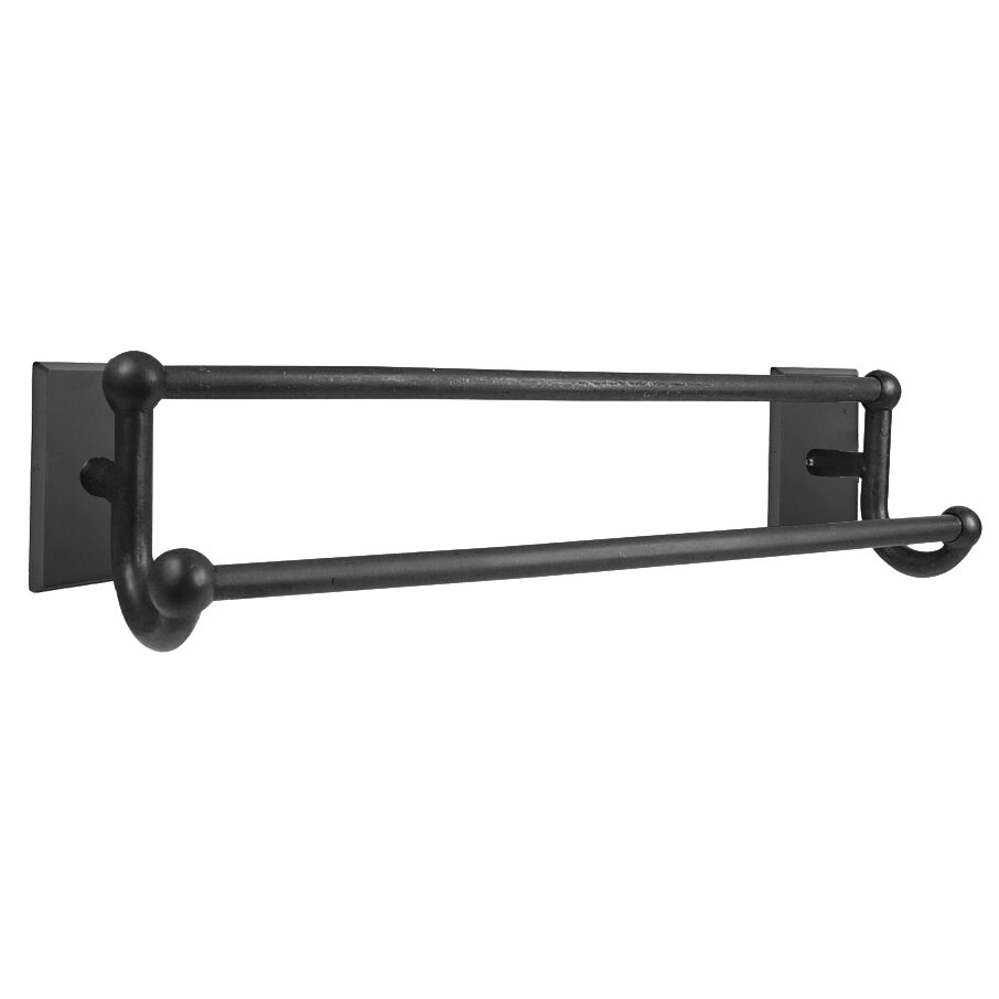18" Double Towel Bar with #3 Rose in Flat Black Bronze