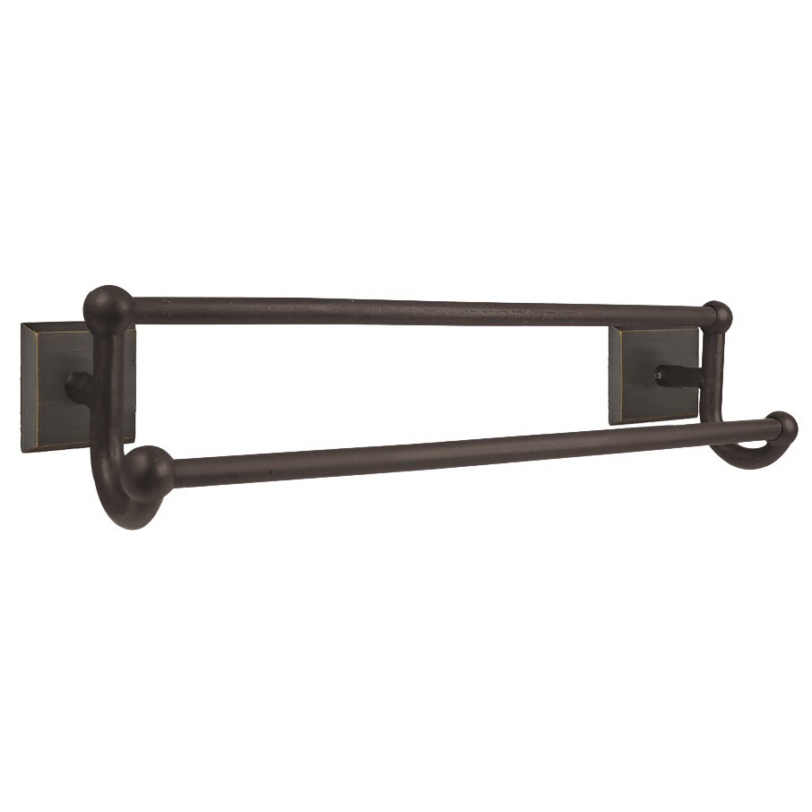 18" Double Towel Bar with #6 Rose in Medium Bronze