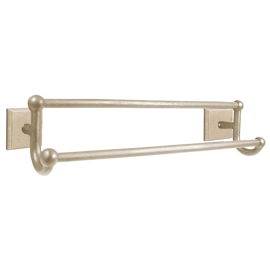 18" Double Towel Bar with #6 Rose in Tumbled White Bronze