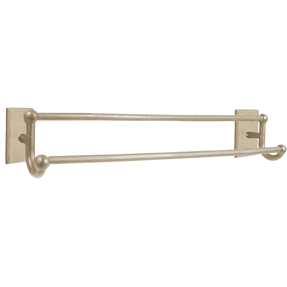 24" Double Towel Bar with #3 Rose in Tumbled White Bronze