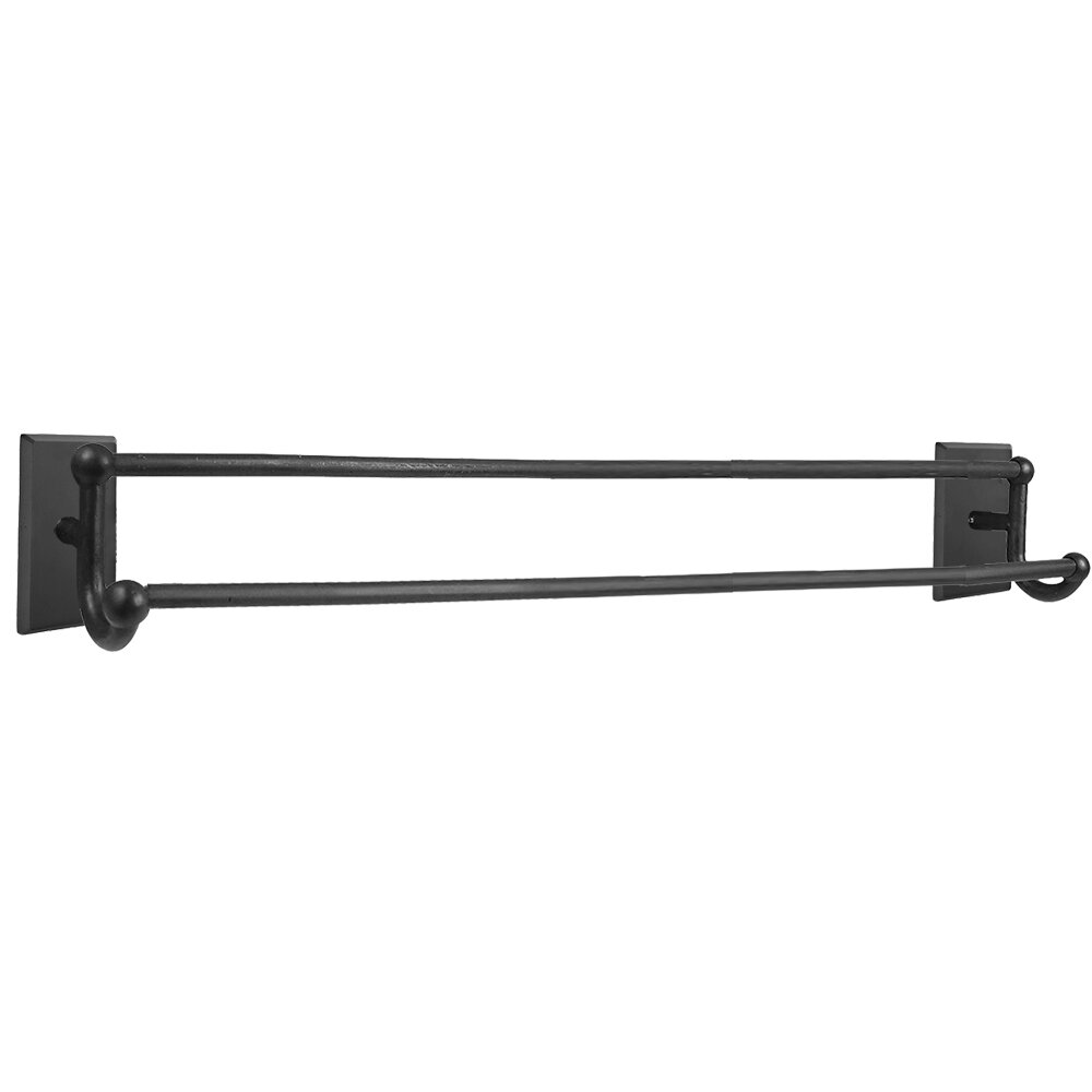 30" Double Towel Bar with #3 Rose in Flat Black Bronze
