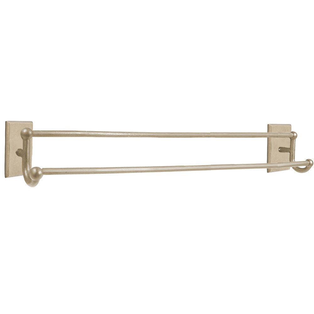30" Double Towel Bar with #3 Rose in Tumbled White Bronze