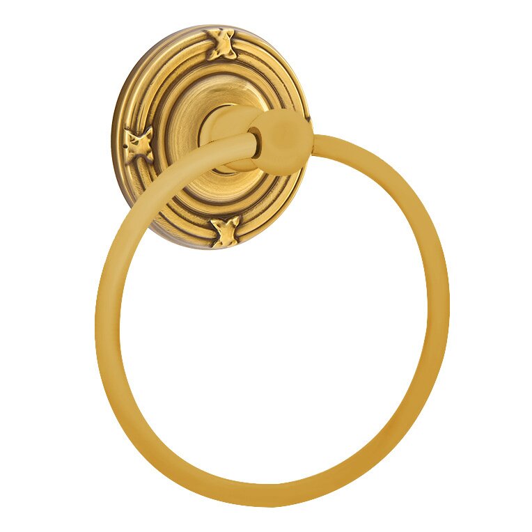 Ribbon & Reed Towel Ring in French Antique Brass