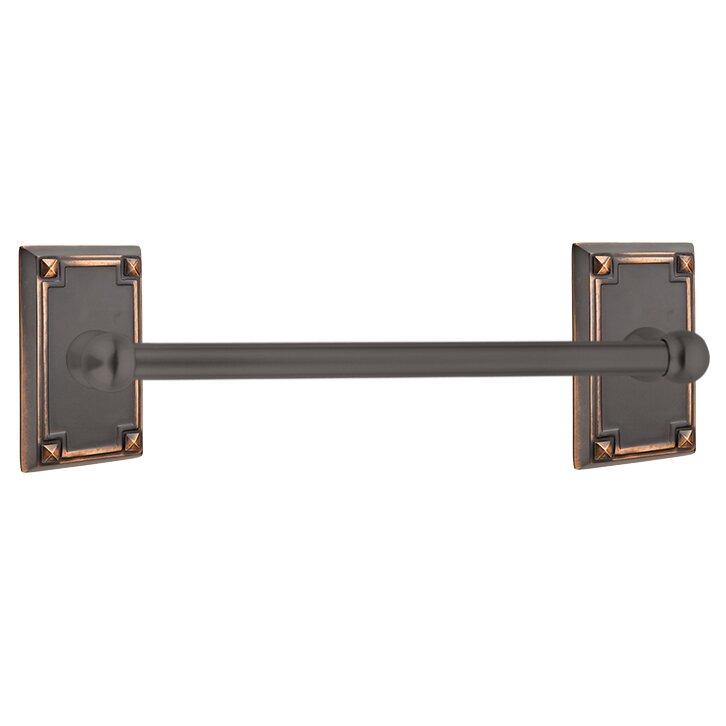 18" Single Towel Bar with Arts & Crafts Rectangular Rose in Oil Rubbed Bronze