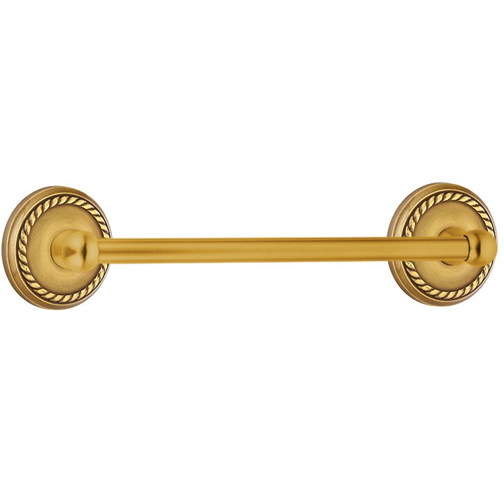 18" Single Towel Bar with Rope Rose in French Antique Brass