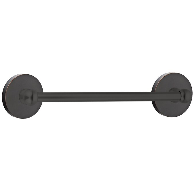 12" Centers Brass Towel Bar with Small Disc Rosette in Oil Rubbed Bronze