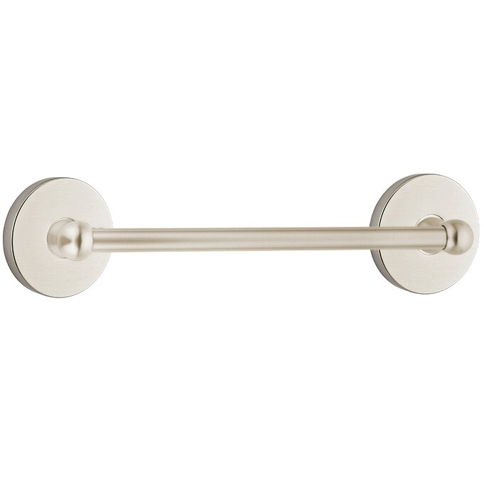 12" Centers Brass Towel Bar with Small Disc Rosette in Satin Nickel