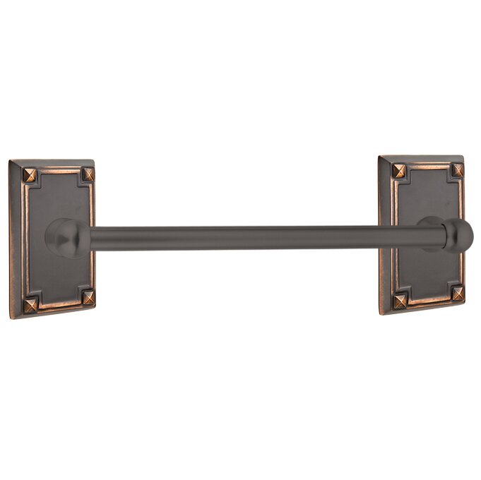 12" Single Towel Bar with Arts & Crafts Rectangular Rose in Oil Rubbed Bronze