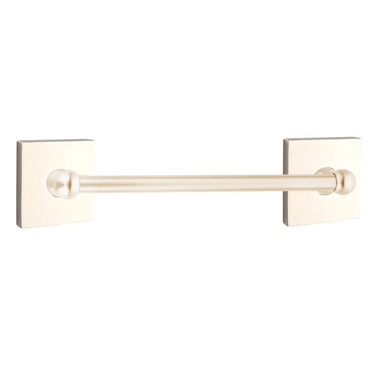 12" Single Towel Bar with Square Rose in Lifetime Polished Nickel