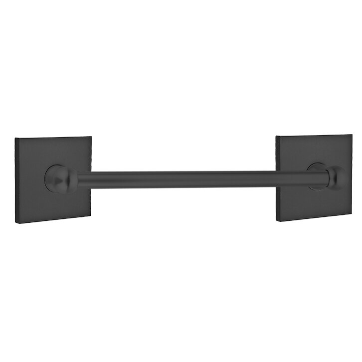 12" Single Towel Bar with Square Rose in Flat Black