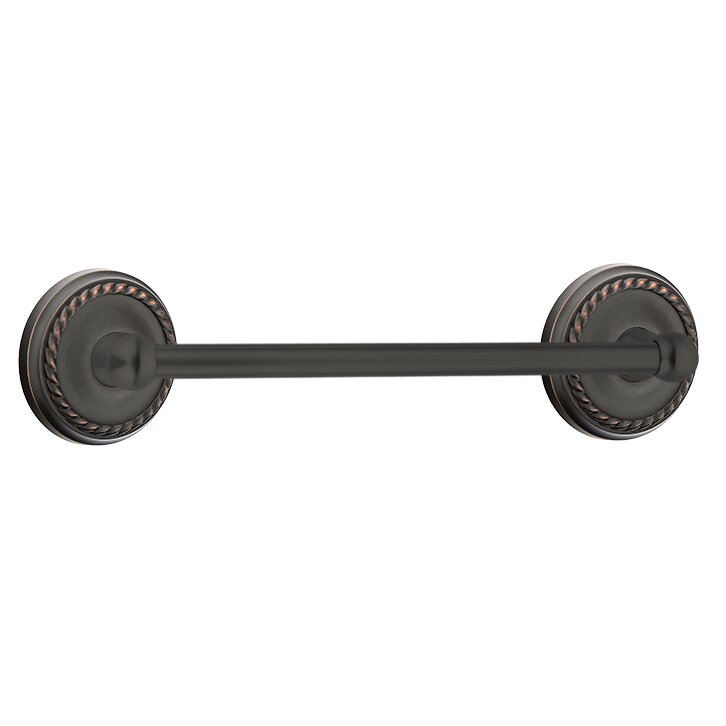 12" Centers Brass Towel Bar with Rope Rosette in Oil Rubbed Bronze