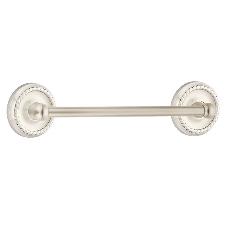 12" Centers Brass Towel Bar with Rope Rosette in Satin Nickel
