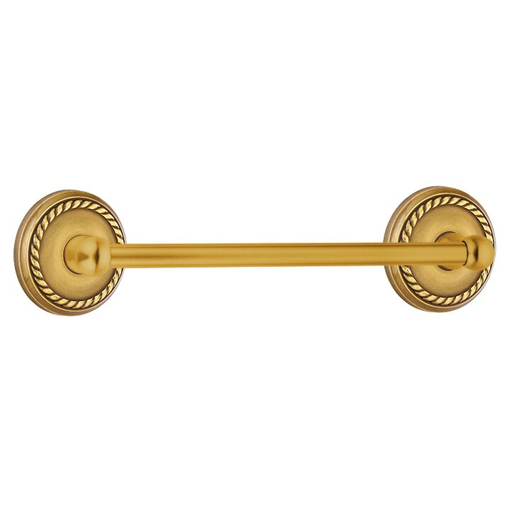 12" Centers Brass Towel Bar with Rope Rosette in French Antique Brass
