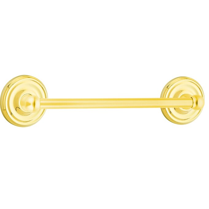 12" Single Towel Bar with Small Regular Rose in Lifetime Brass