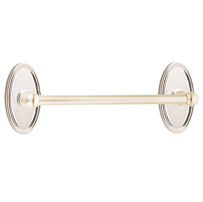 12" Centers Brass Towel Bar with Oval Rosette in Lifetime Polished Nickel