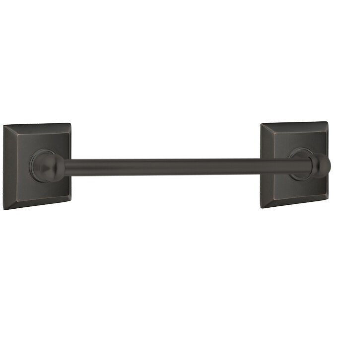 12" Centers Brass Towel Bar with Quincy Rosette in Oil Rubbed Bronze