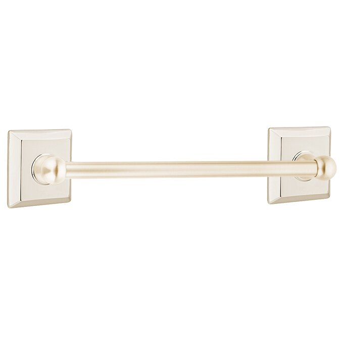 12" Centers Brass Towel Bar with Quincy Rosette in Lifetime Polished Nickel