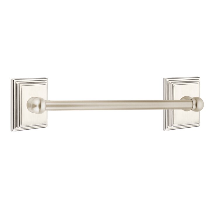 12" centers Brass Towel Bar with Wilshire Rosette in Satin Nickel
