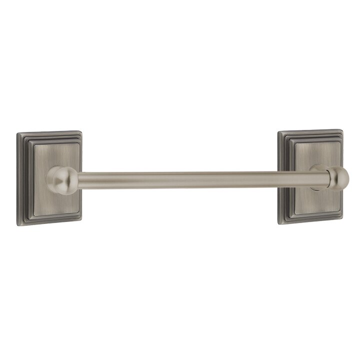 12" centers Brass Towel Bar with Wilshire Rosette in Pewter