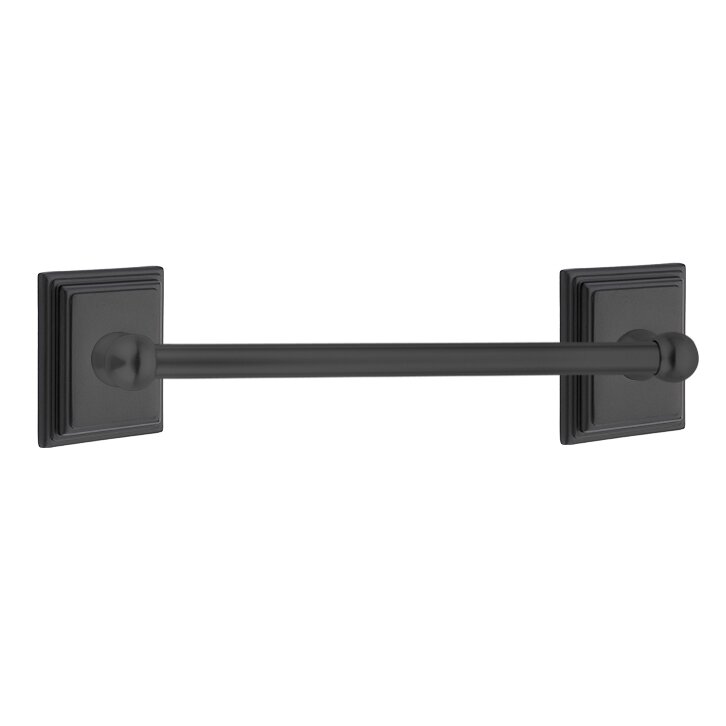 12" centers Brass Towel Bar with Wilshire Rosette in Flat Black