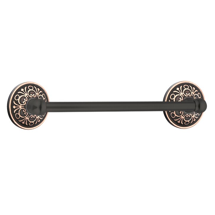 12" Single Towel Bar with Lancaster Rose in Oil Rubbed Bronze
