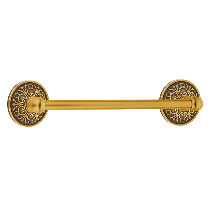 12" Single Towel Bar with Lancaster Rose in French Antique Brass