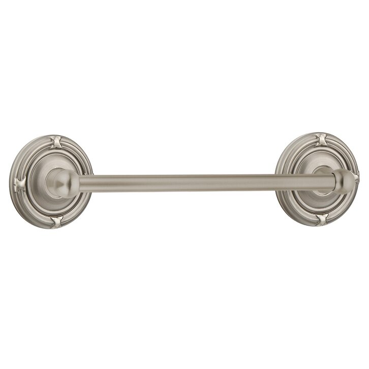 12" Centers Brass Towel Bar with Ribbon & Reed Rosette in Pewter