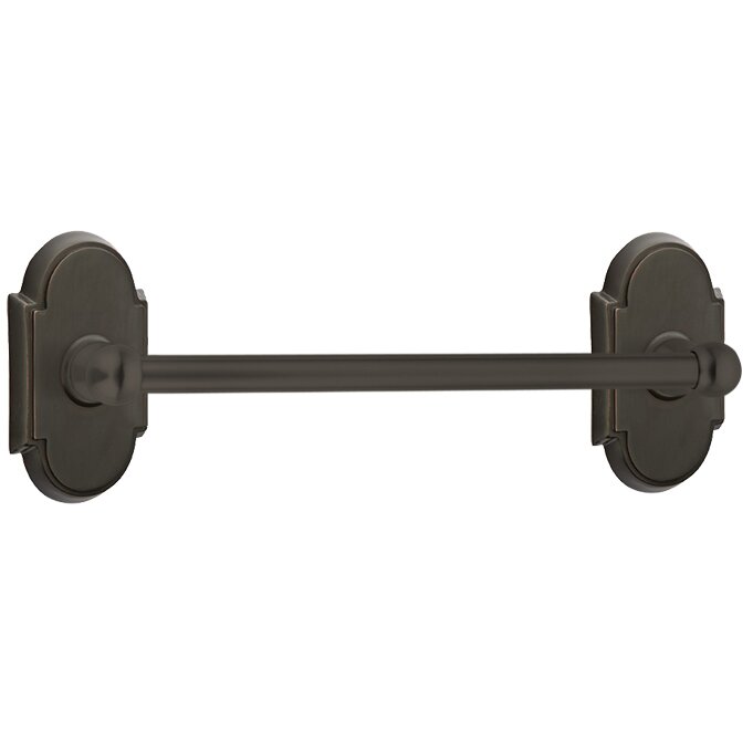12" Single Towel Bar with #8 Rose in Oil Rubbed Bronze