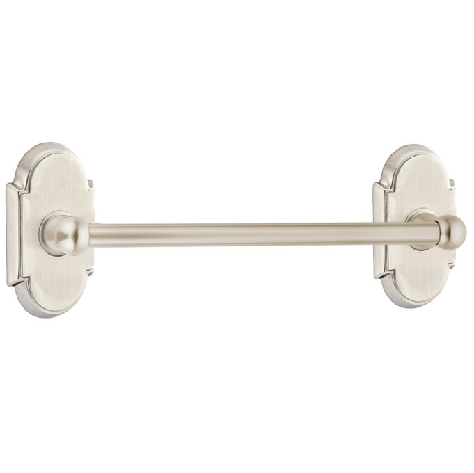 12" Centers Brass Towel Bar with #8 Rosette in Satin Nickel