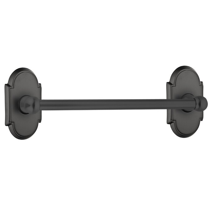12" Centers Brass Towel Bar with #8 Rosette in Flat Black