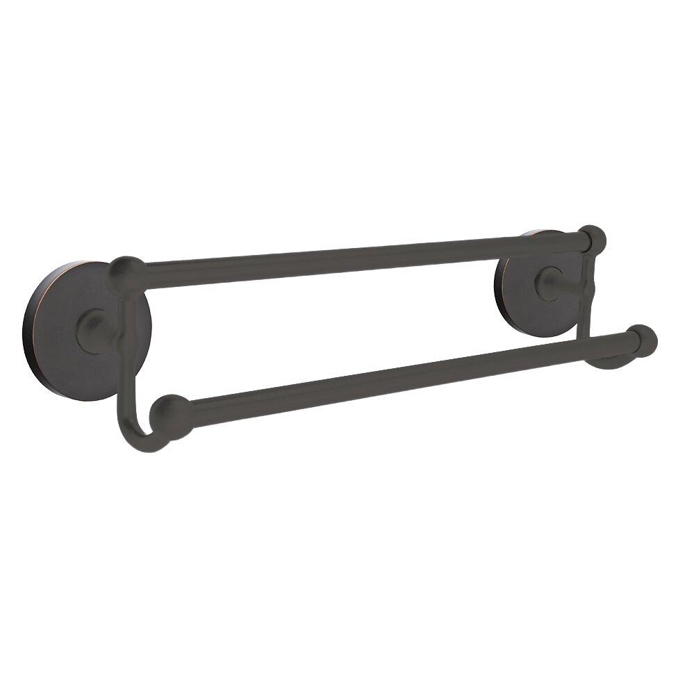 18" Double Towel Bar with Small Disk Rose in Oil Rubbed Bronze
