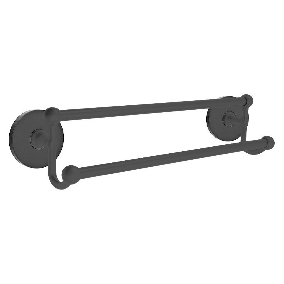 18" Double Towel Bar with Disk Rose in Flat Black