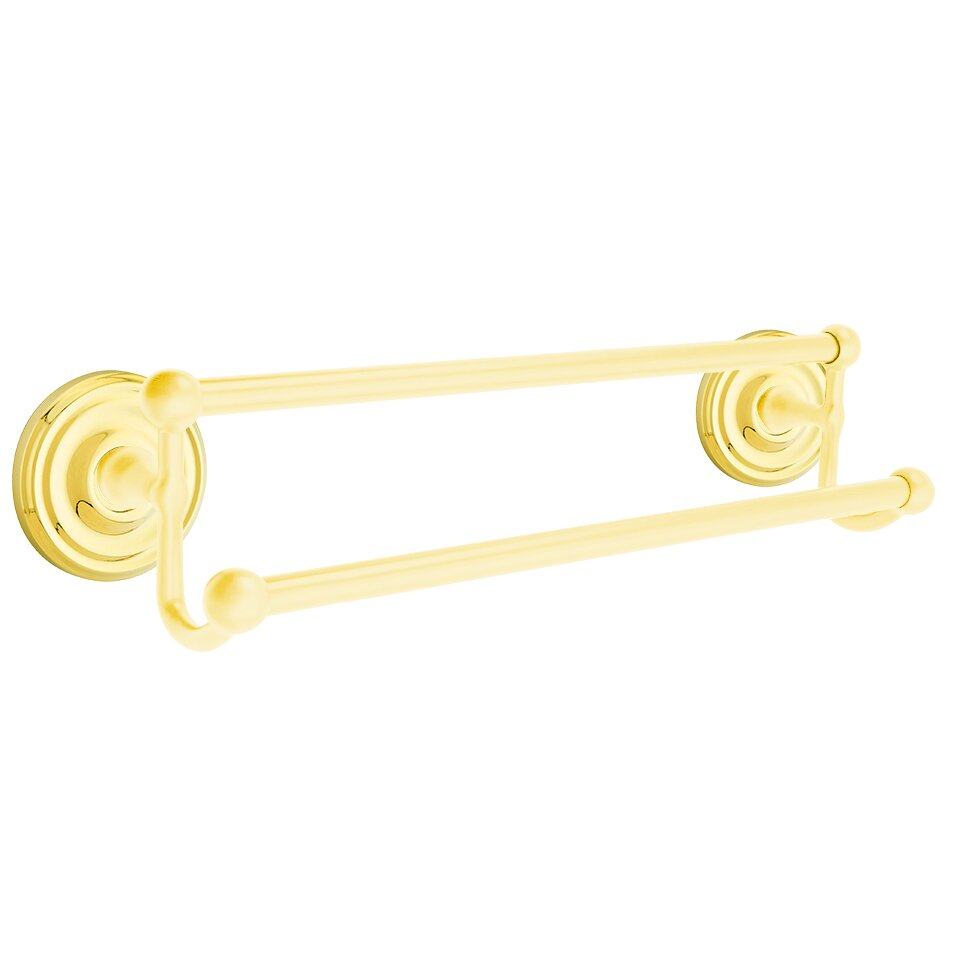 18" Double Towel Bar with Regular Rose in Lifetime Brass