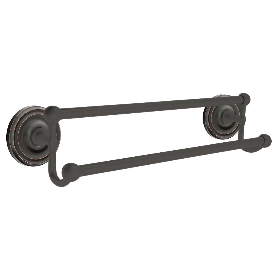 18" Double Towel Bar with Regular Rose in Oil Rubbed Bronze
